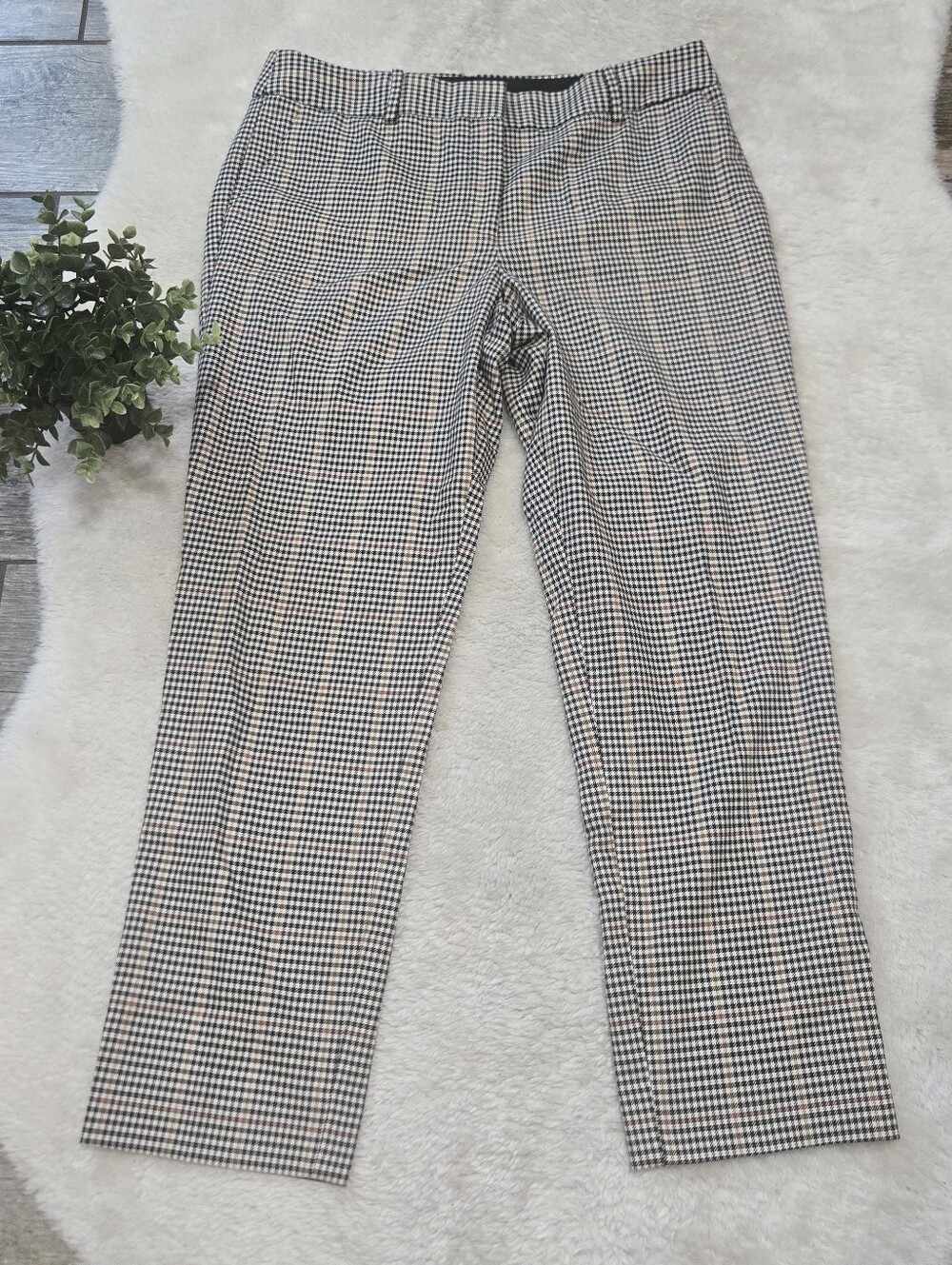 Talbots Hampshire Black, White, Tan Houndstooth Office Academia Ankle Pants, 12